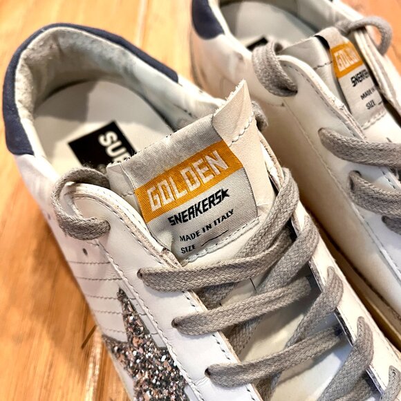 NWB Golden Goose Private Edition SuperStar Sneakers EU 38 Silver Glitter Star - Picture 8 of 11